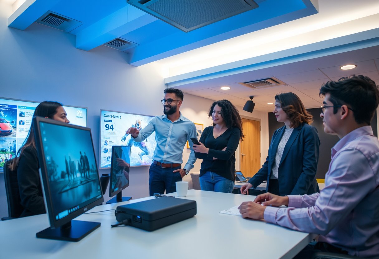 Developers in the Innovation Lab brainstorming futuristic game tech